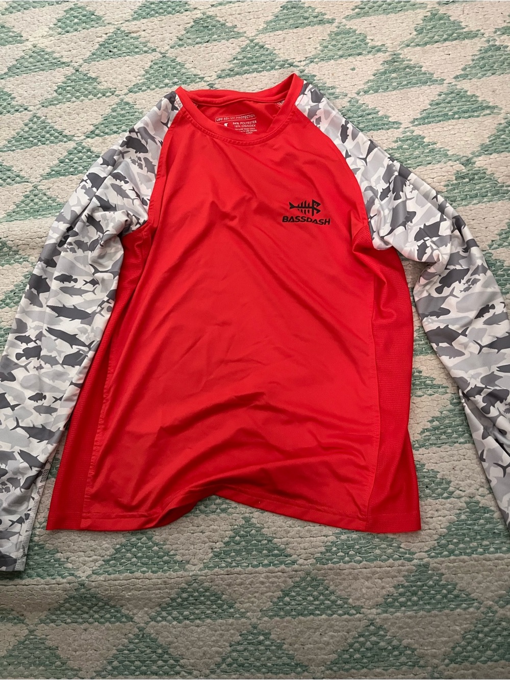 Kids' Red fishing shirt  with Gray Camo Sleeves